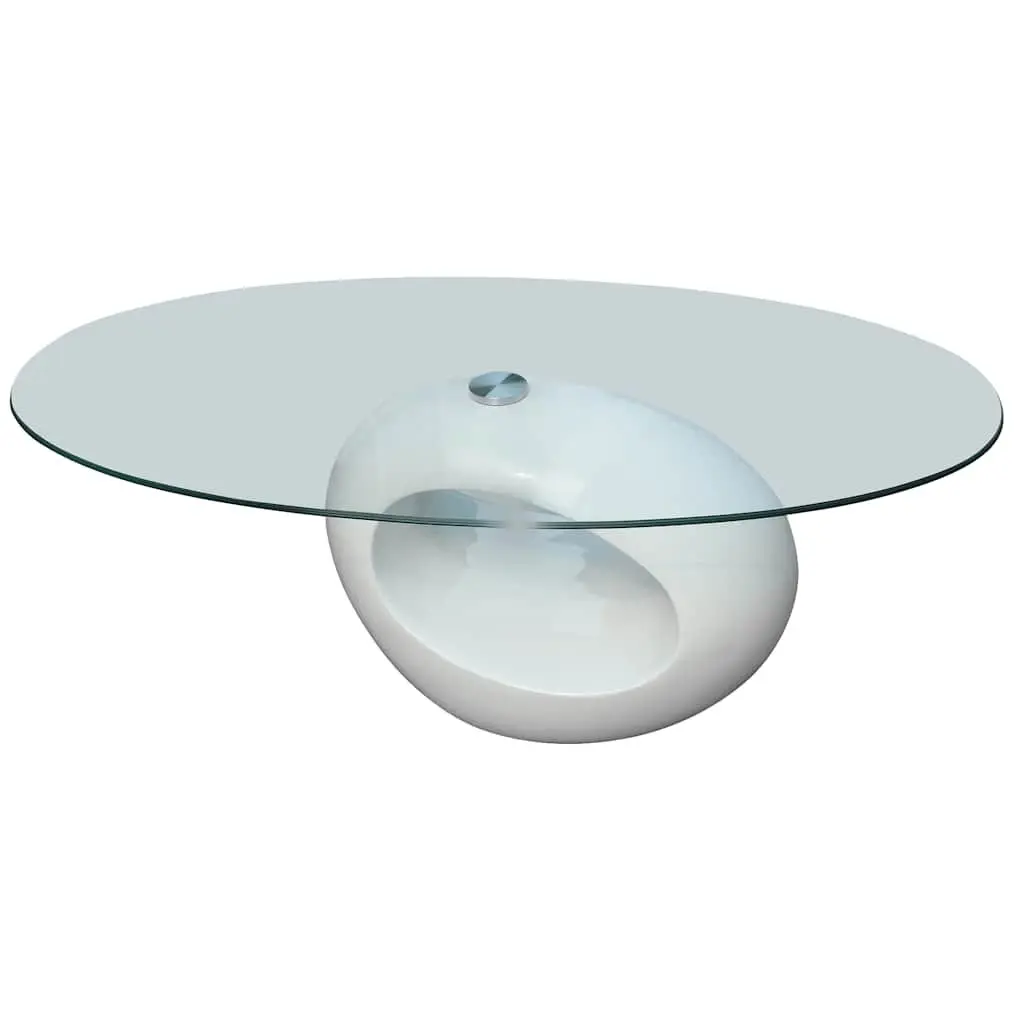 Coffee Table Tempered Glass Oval High Gloss White