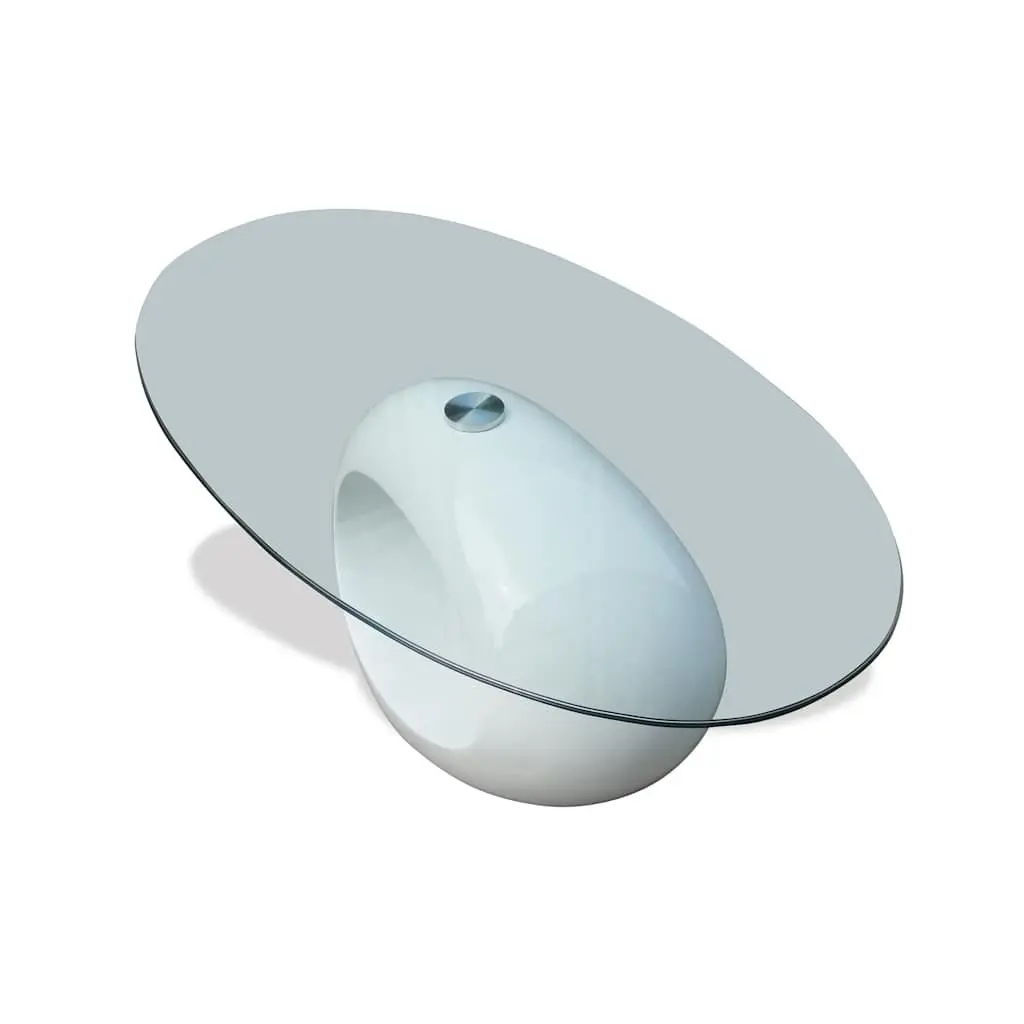 Coffee Table Tempered Glass Oval High Gloss White