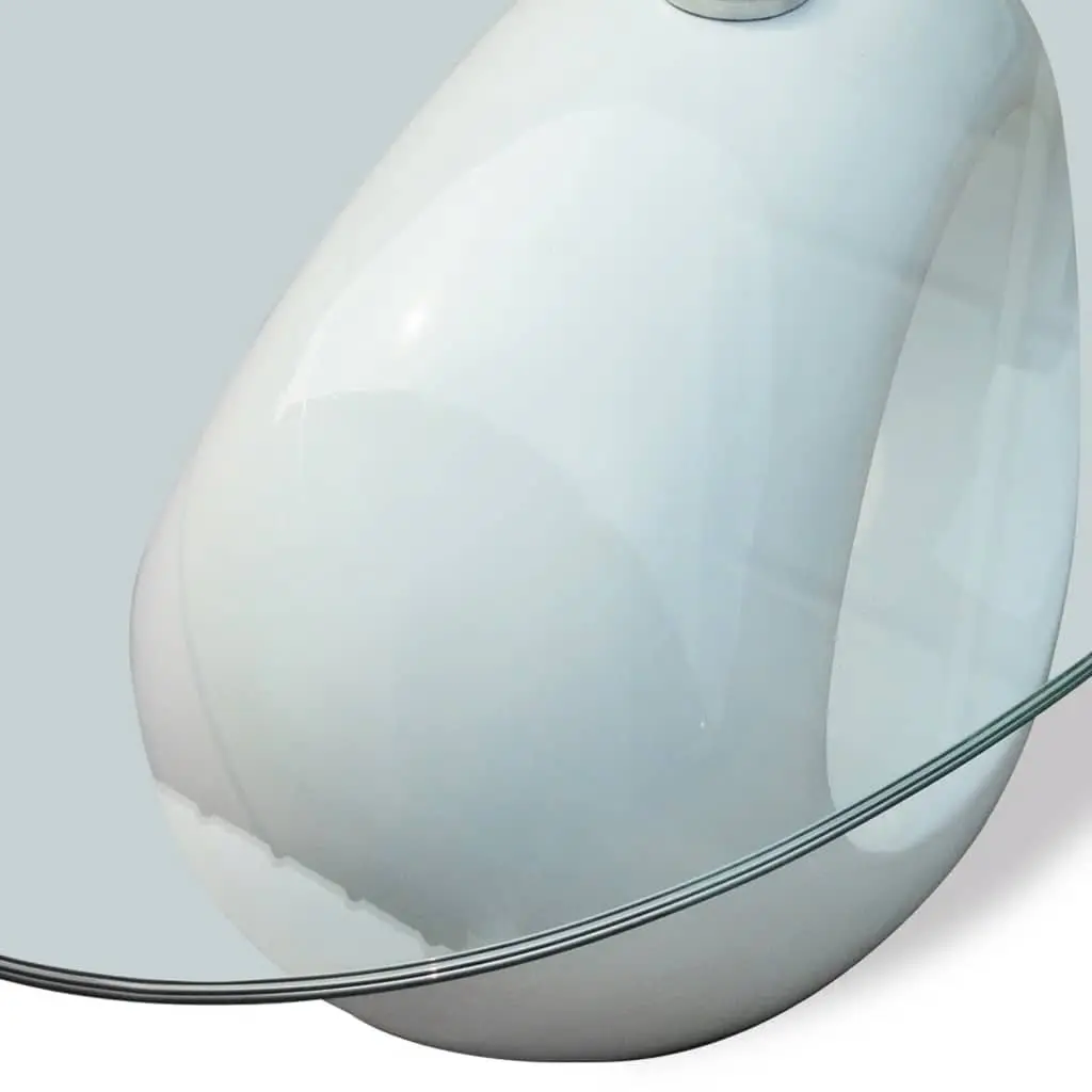 Coffee Table Tempered Glass Oval High Gloss White