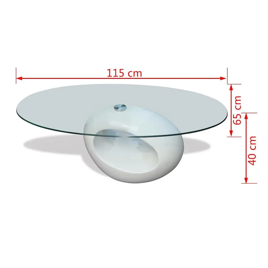 Coffee Table Tempered Glass Oval High Gloss White