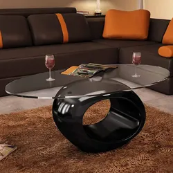 High Gloss Black Oval Coffee Table with Glass Top