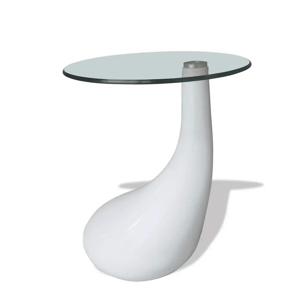 Round Glass Top Coffee Table with White Glossy Base