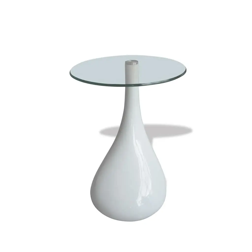 Round Glass Top Coffee Table with White Glossy Base