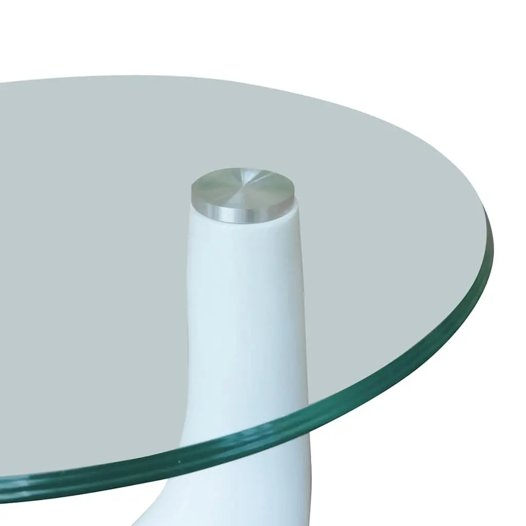 Round Glass Top Coffee Table with White Glossy Base