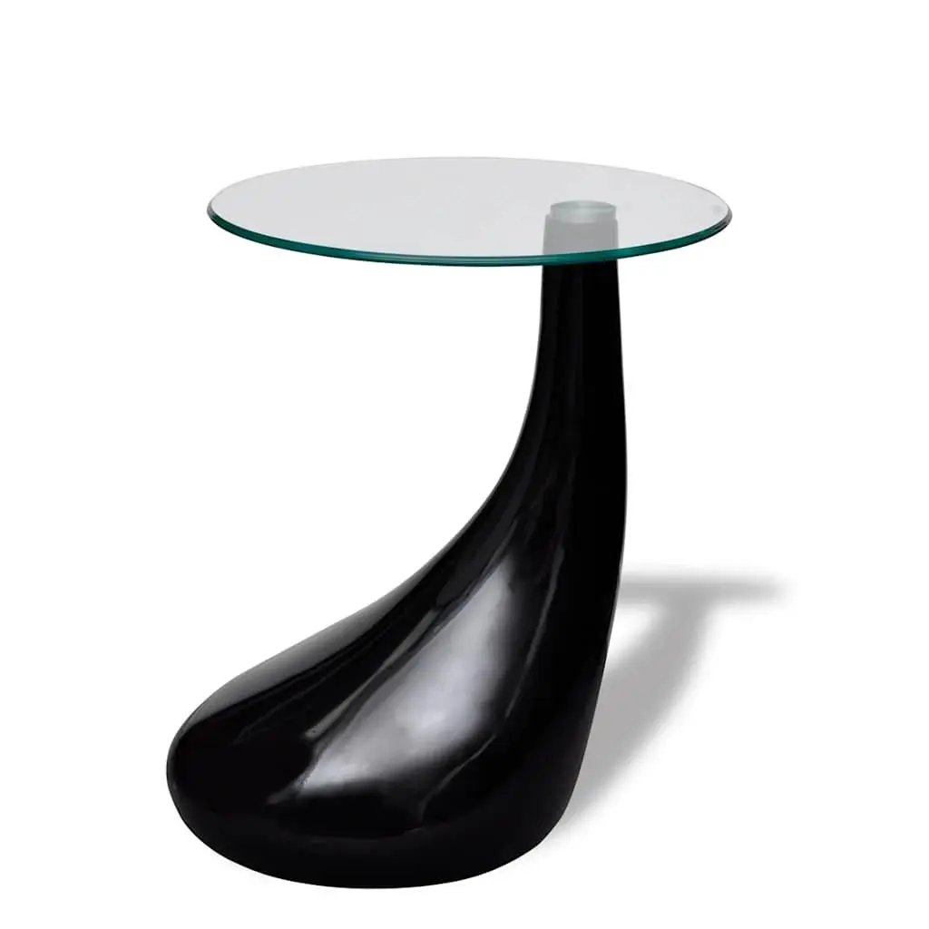 High Gloss Black Round Coffee Table with Glass Top