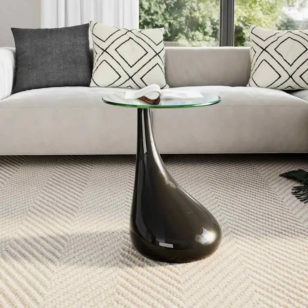 High Gloss Black Round Coffee Table with Glass Top