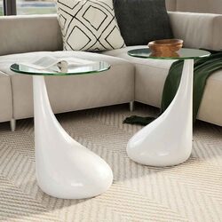 High Gloss White Round Coffee Table Set with Glass Tops