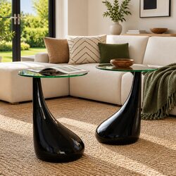 Round Glass Top Coffee Table Set - 2 High Gloss Black