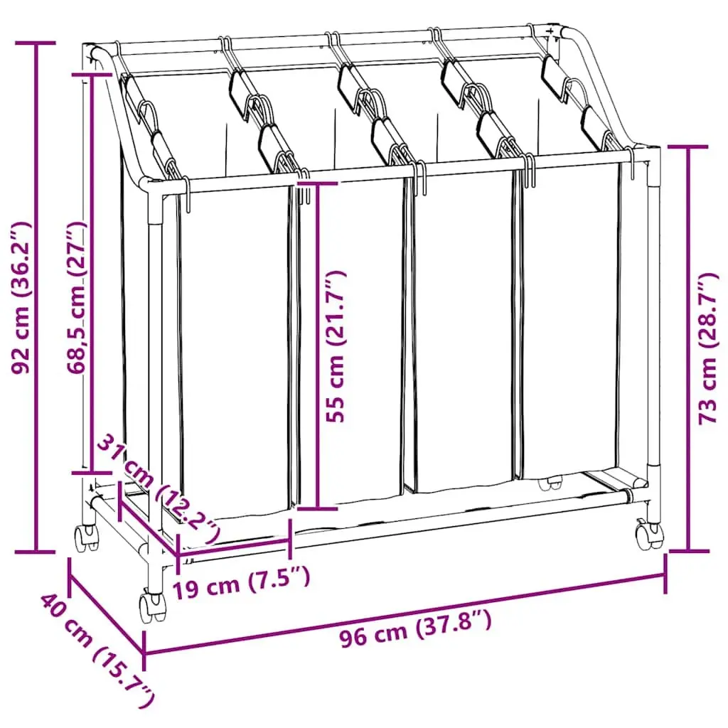 Laundry Sorter with 4 Bags and Wheels