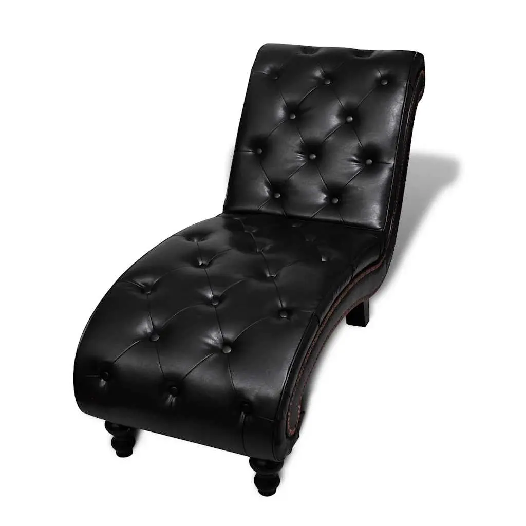 Brown Faux Leather Chaise Lounge with Button Tufting