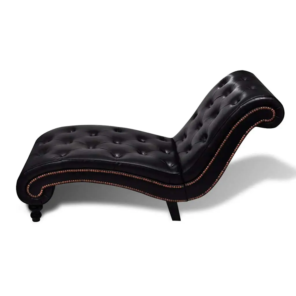 Brown Faux Leather Chaise Lounge with Button Tufting