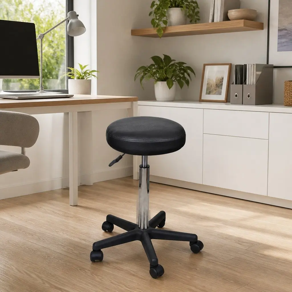 Black Office Stool with Adjustable Gas Lift