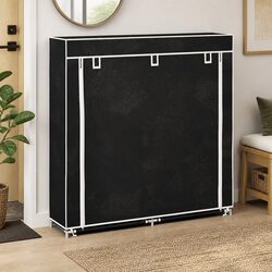 Sturdy 5-Tier Black Fabric Shoe Cabinet with Cover