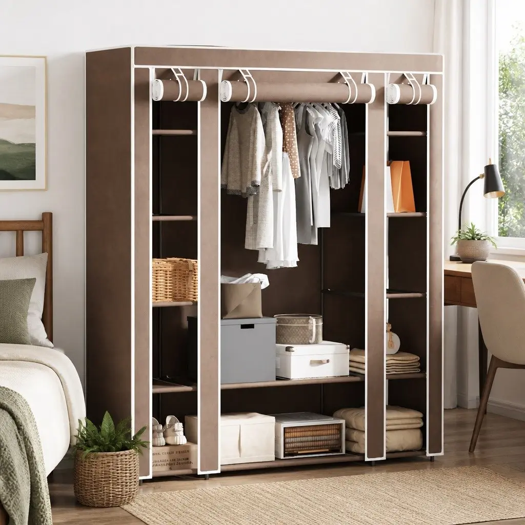 Portable Wardrobe Cabinet with Storage Compartments