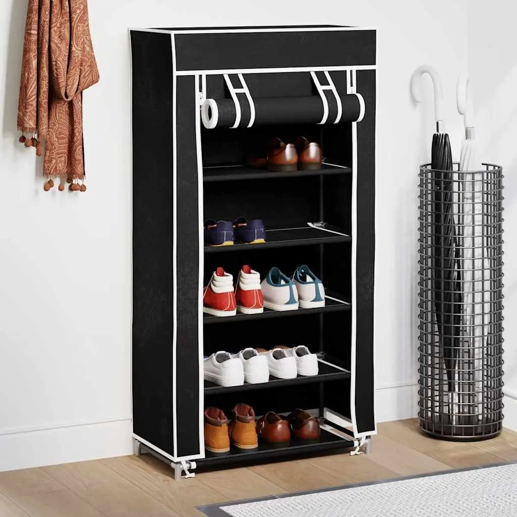 Shoe Cabinet Fabric 5-Tier Black Organiser Storage Rack with Removable Cover