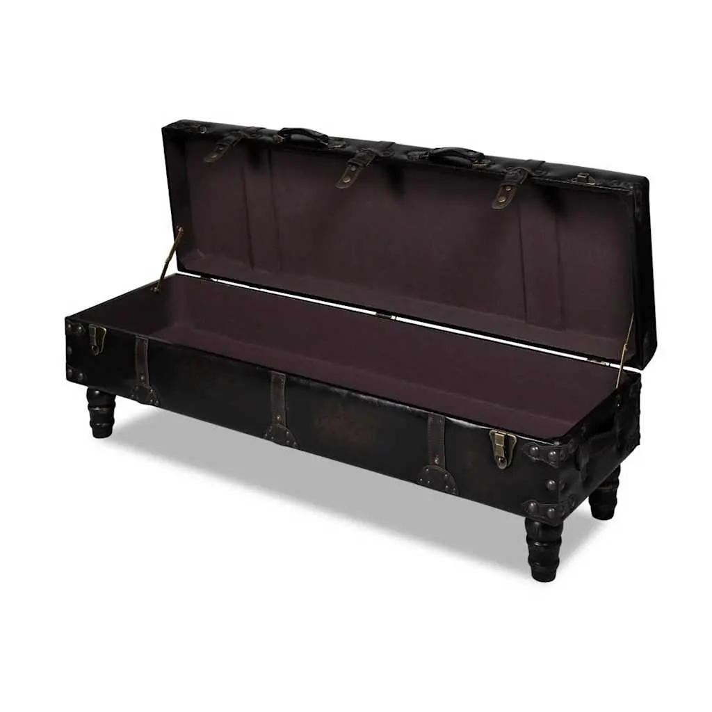 Long Storage Bench MDF Faux Leather Brown