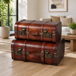 Vintage Wooden Storage Chests Set of 2 in Brown