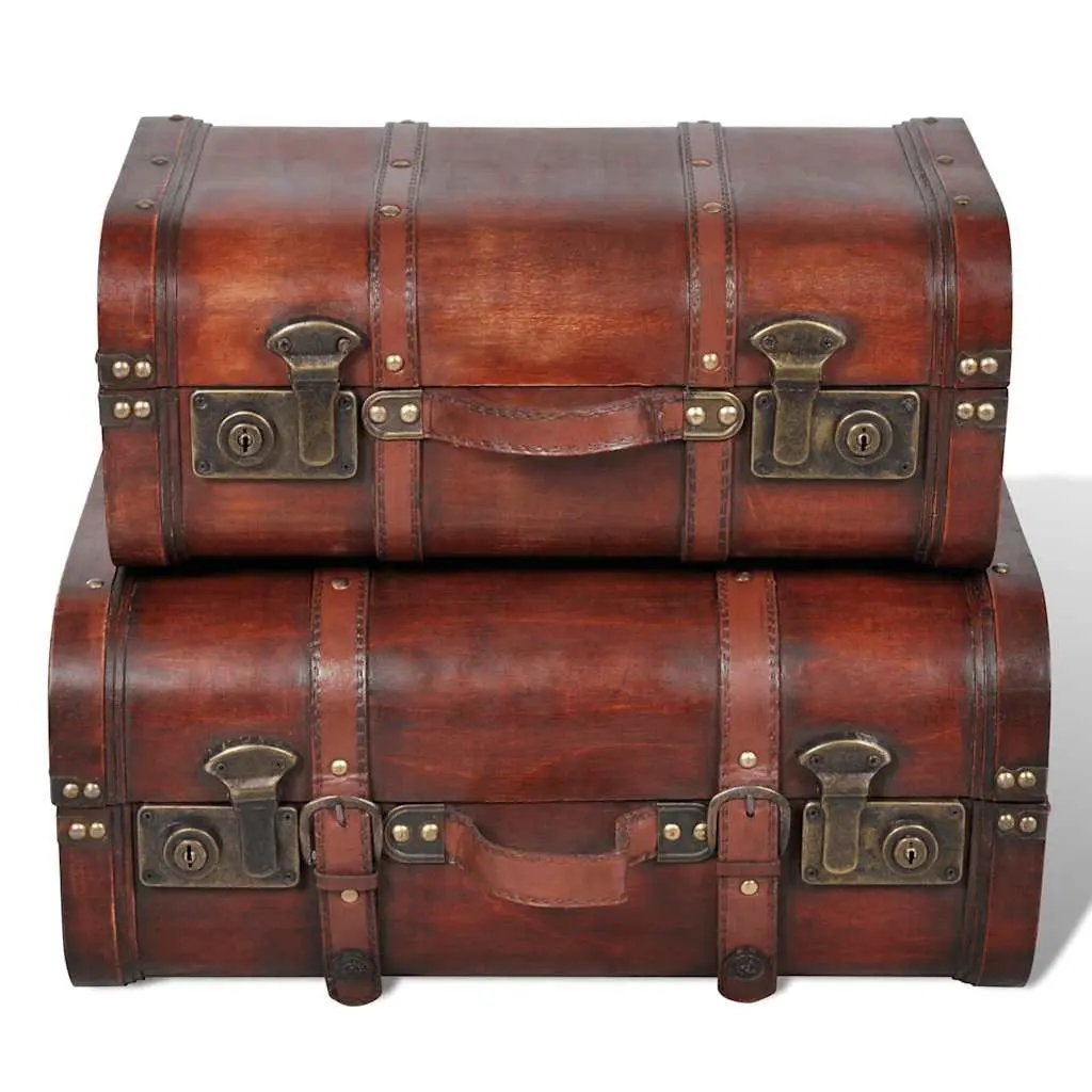 Vintage Wooden Storage Chests Set of 2 in Brown
