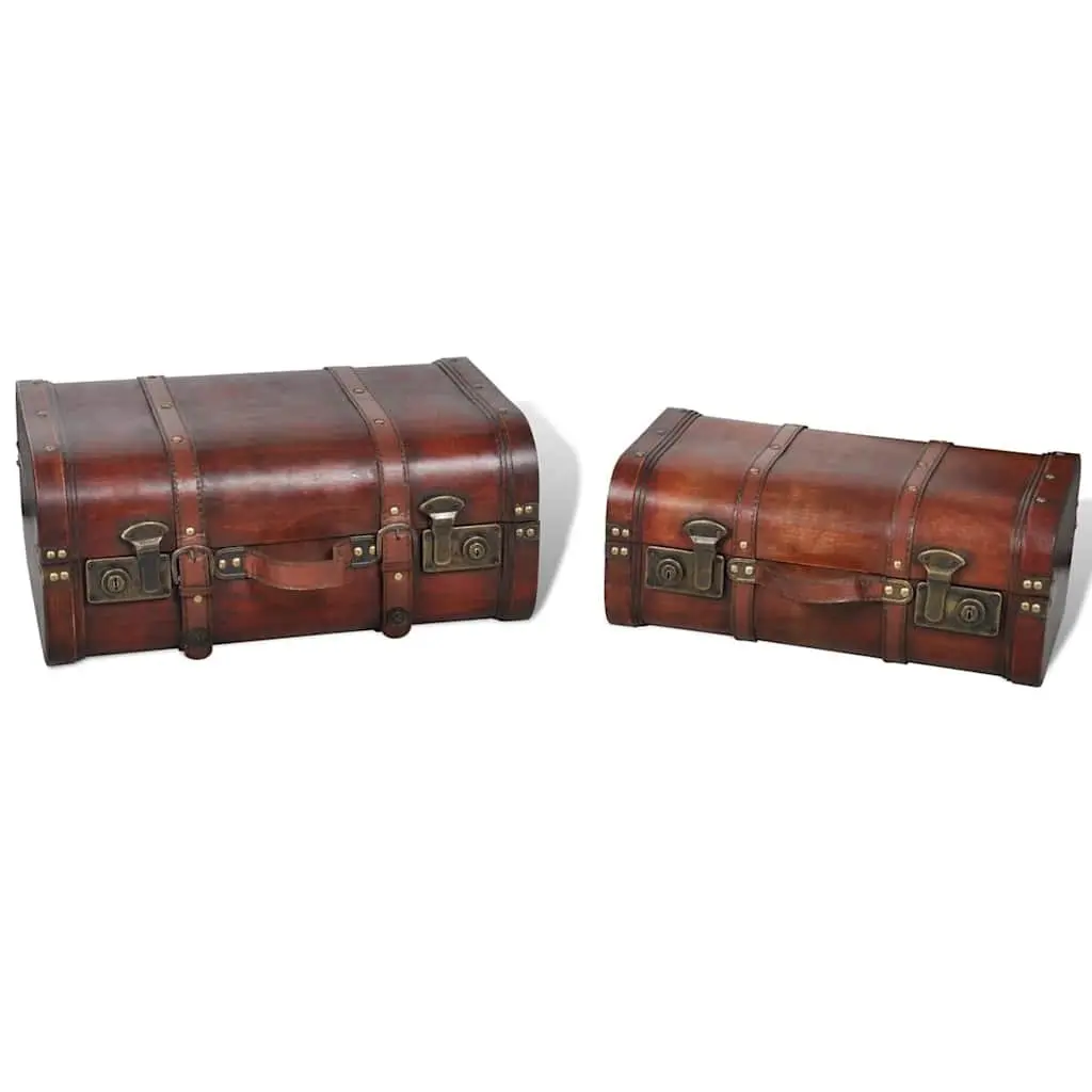 Vintage Wooden Storage Chests Set of 2 in Brown