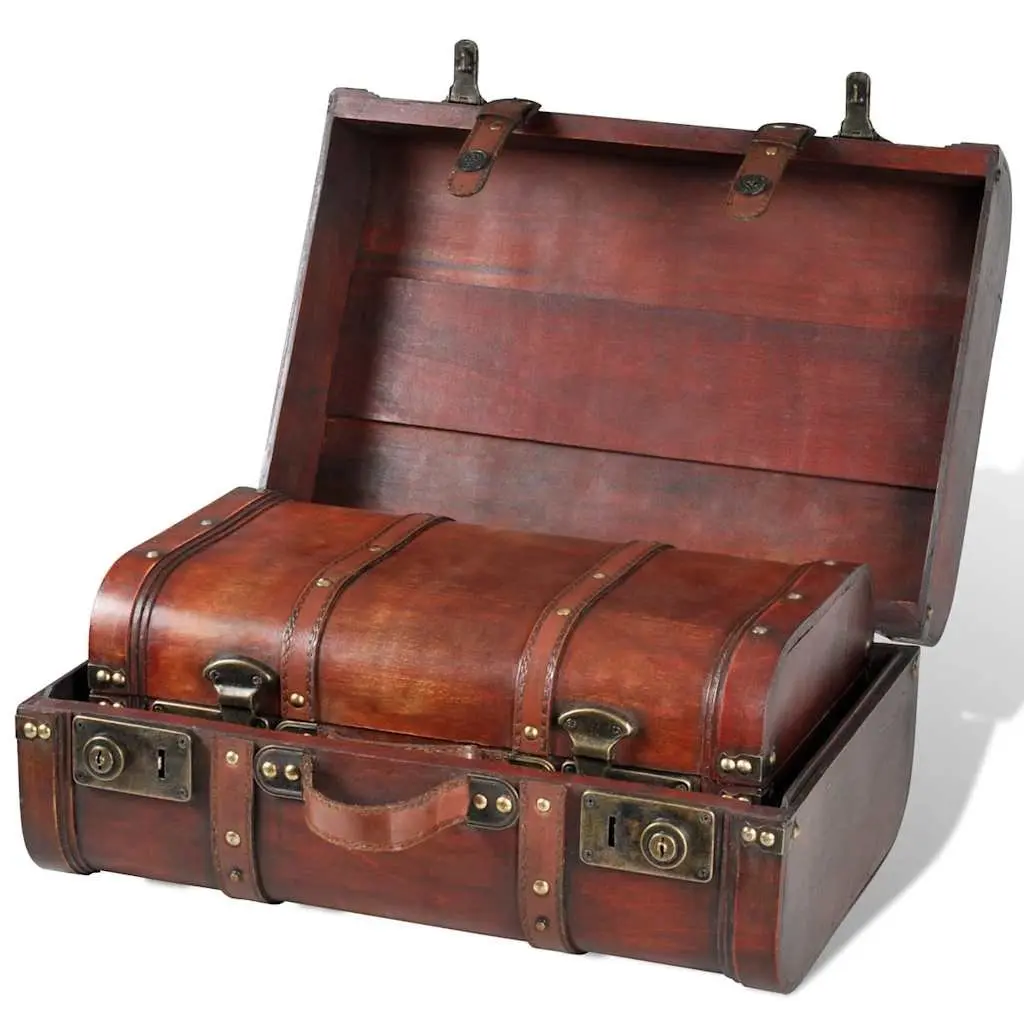 Vintage Wooden Storage Chests Set of 2 in Brown
