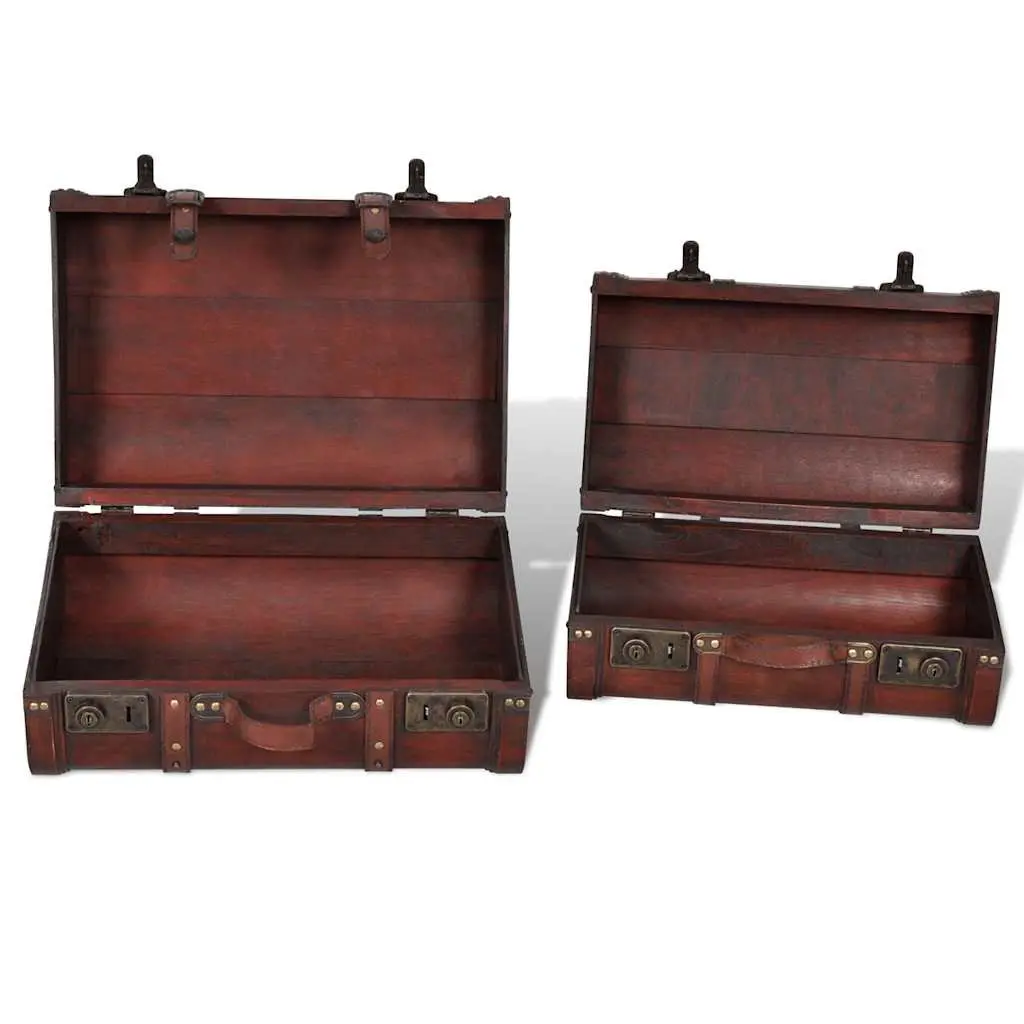 Vintage Wooden Storage Chests Set of 2 in Brown