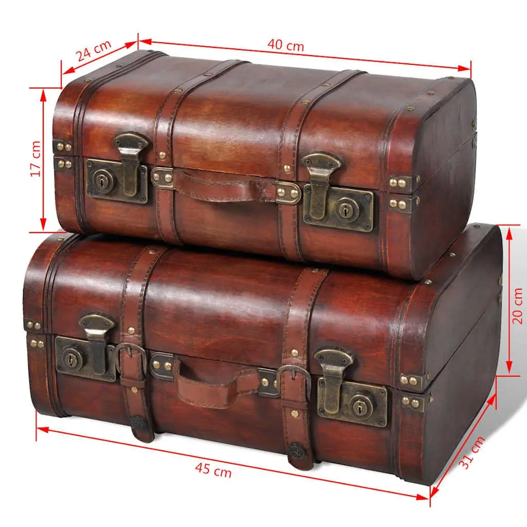 Vintage Wooden Storage Chests Set of 2 in Brown