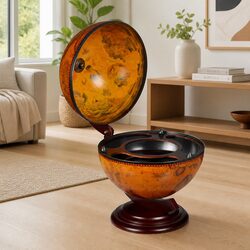 Rotating Wooden Globe Bar with Nautical Design