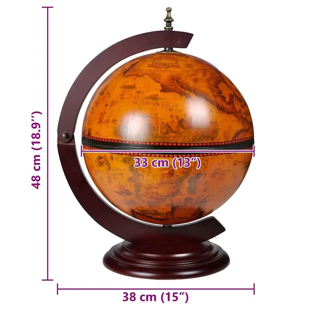 Tabletop Globe Bar Wooden Rotating Storage Cabinet Brown
