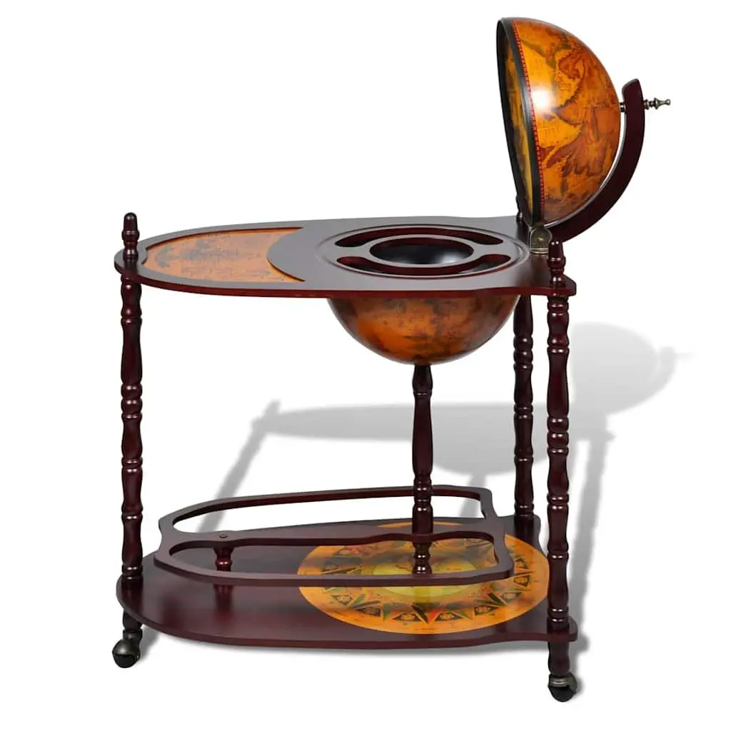 Globe Bar Cabinet Eucalyptus Wood Brown Freestanding with Table