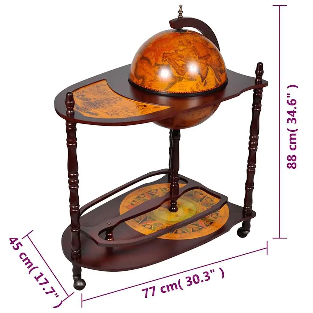 Globe Bar Cabinet Eucalyptus Wood Brown Freestanding with Table