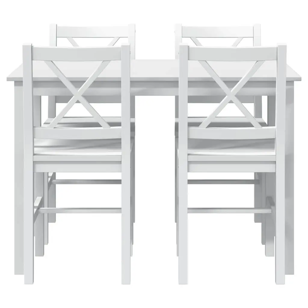 5-Piece White Solid Wood Dining Set with 4 Chairs