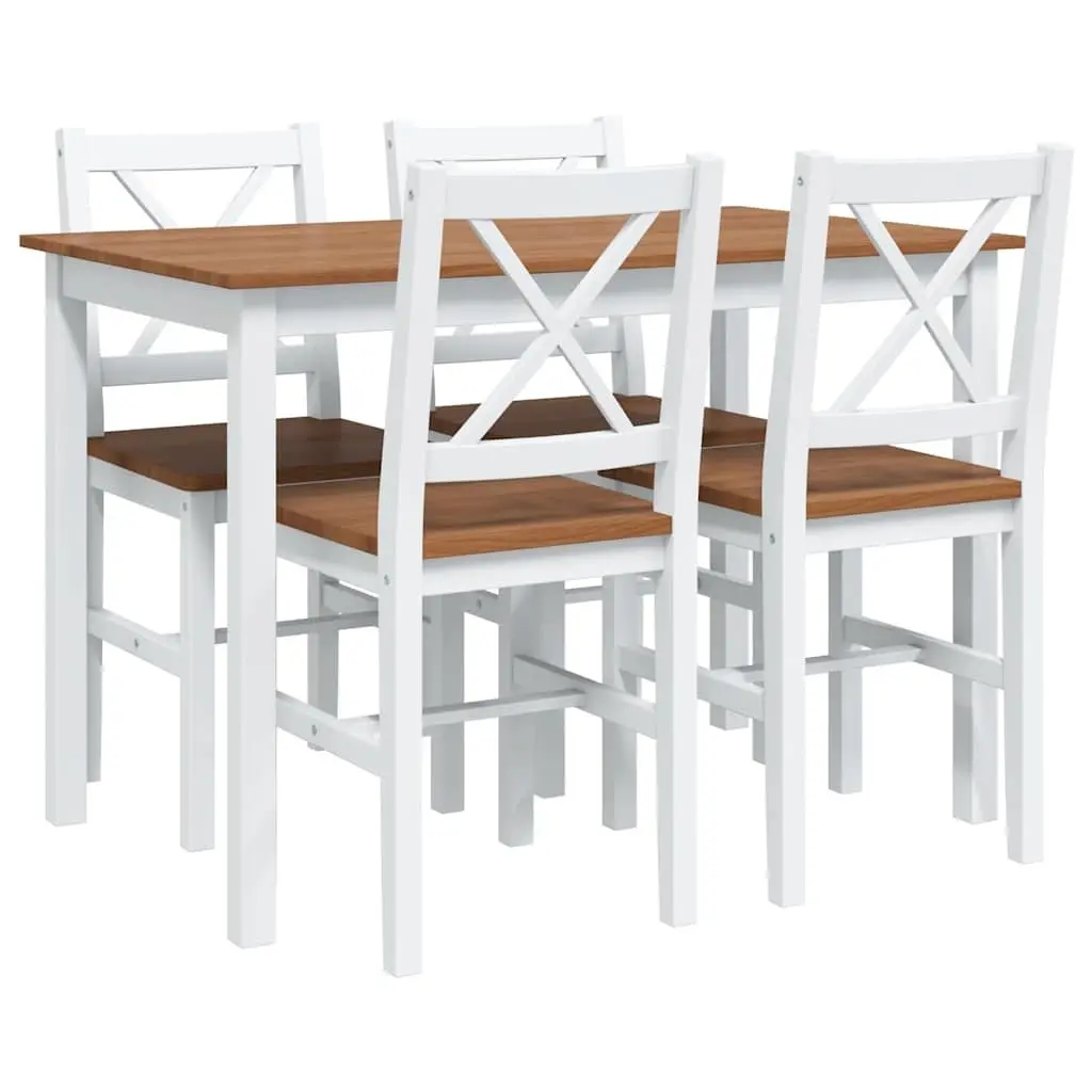 5 Piece Dining Set with Brown and White Finish