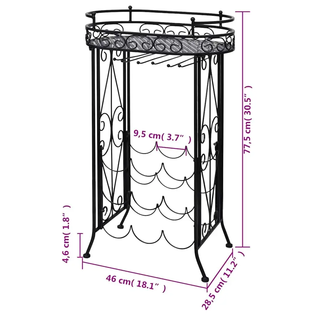 Black Metal Wine Rack for 9 Bottles