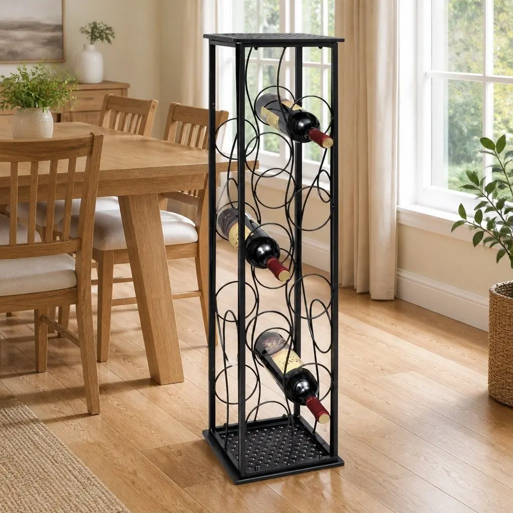 Black Metal Wine Rack for 8 Bottles