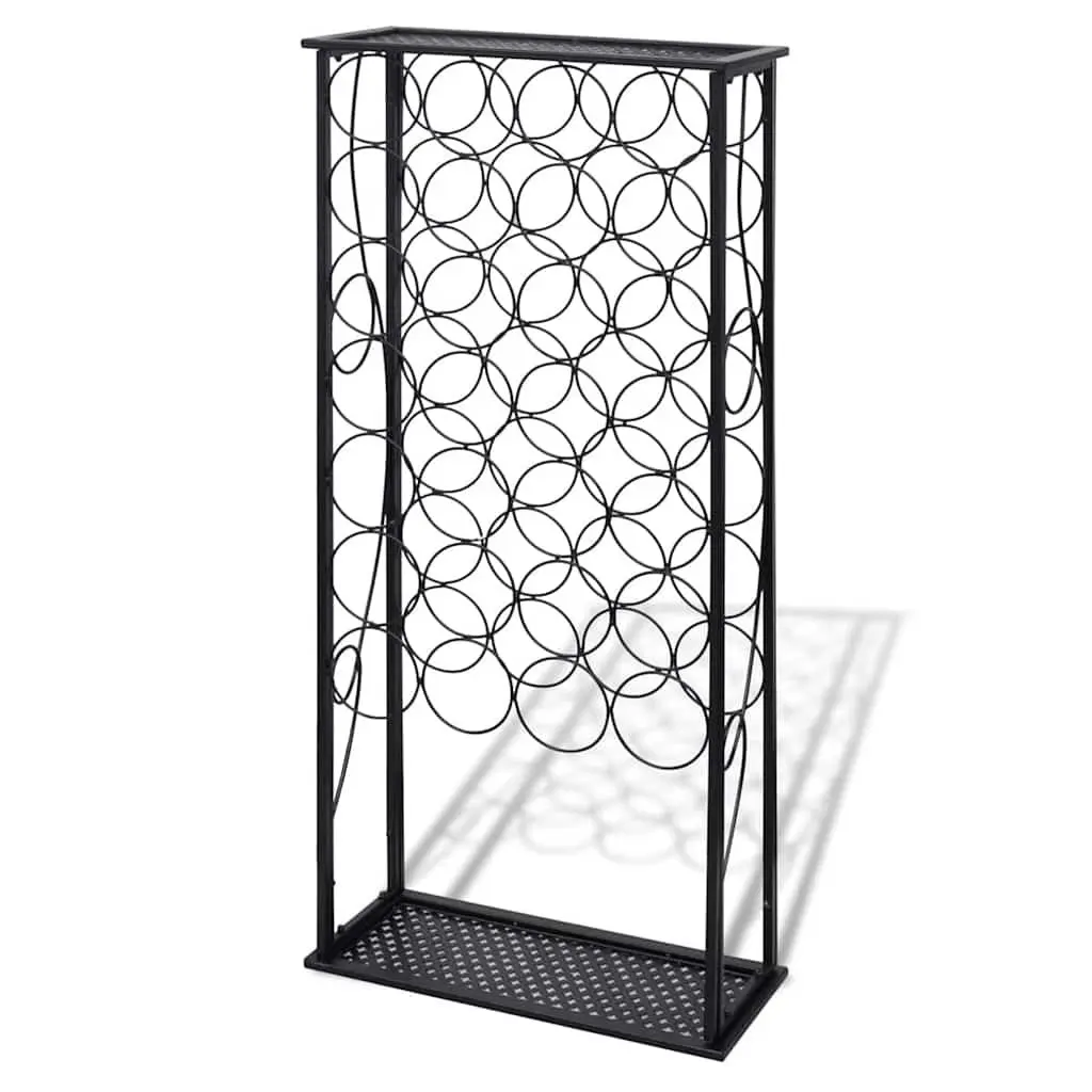 Wine Rack Wrought Iron Floor Standing 28 Bottle Black Cubic Display Stand Holder