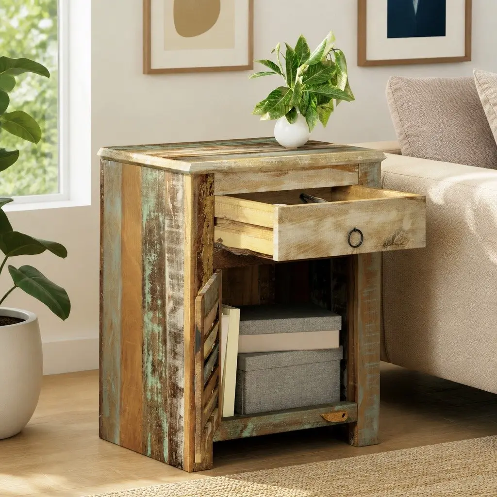Reclaimed Wood End Table with Storage
