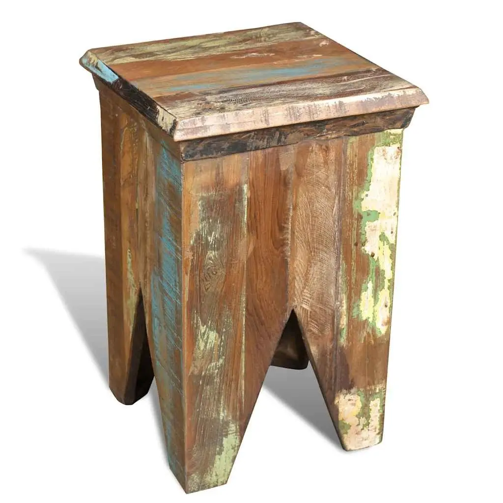 Wooden Stool Reclaimed Wood Antique Style Vintage Furniture Seating Compact