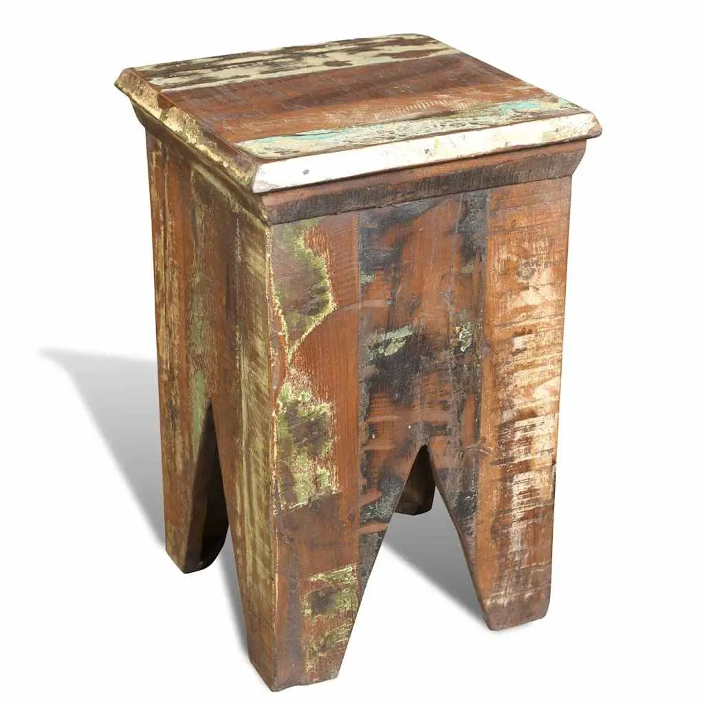 Wooden Stool Reclaimed Wood Antique Style Vintage Furniture Seating Compact