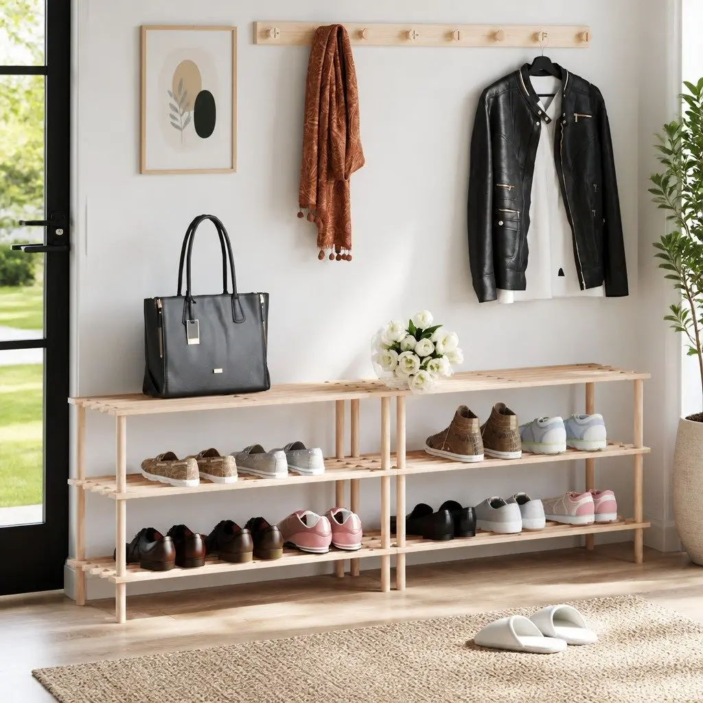 3-Tier Wooden Shoe Rack Organizer Storage Set, 2 pcs