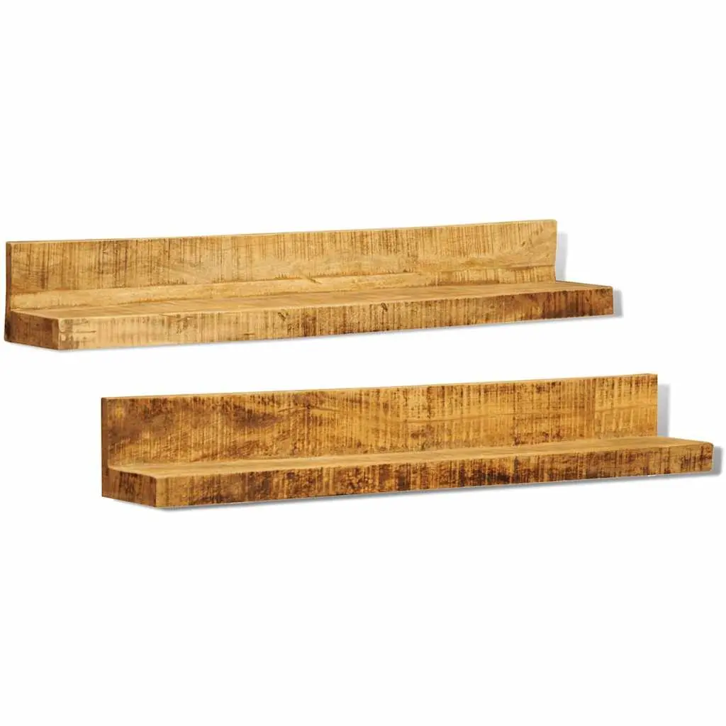 Wall Mounted Display Shelf Solid Wood Brown Set of 2