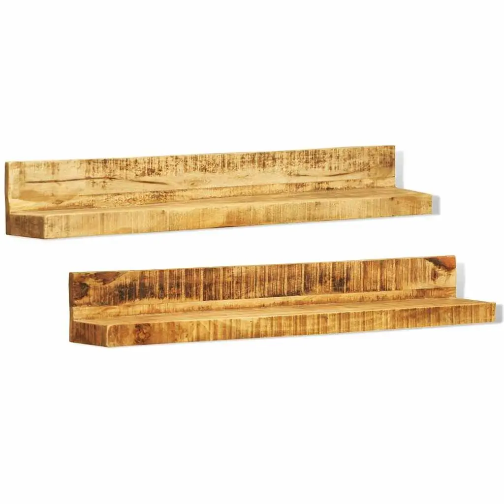 Wall Mounted Display Shelf Solid Wood Brown Set of 2