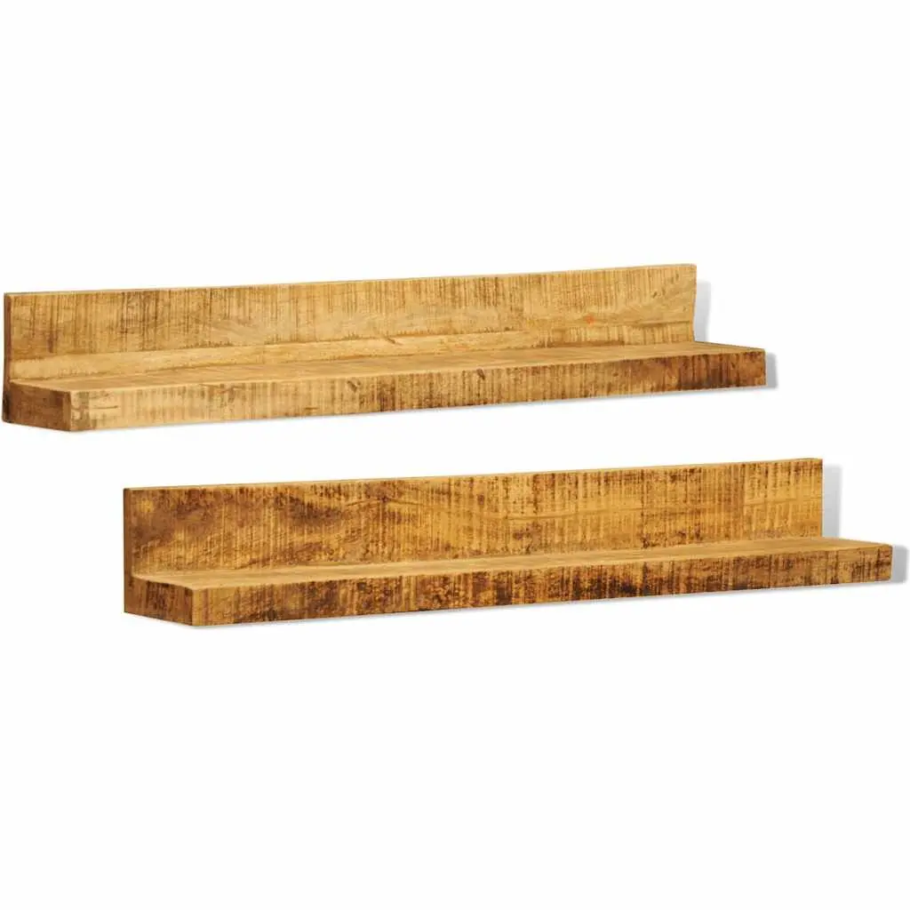 Wall Mounted Display Shelf Solid Wood Brown Set of 2