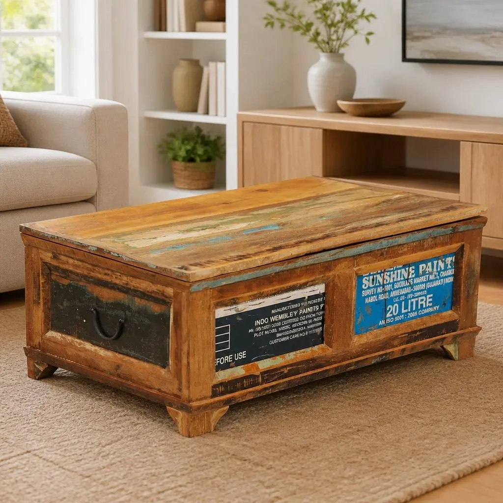 Coffee Table Reclaimed Wood Brown Vintage Style