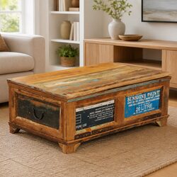 Vintage Reclaimed Wood Coffee Table with Storage Brown