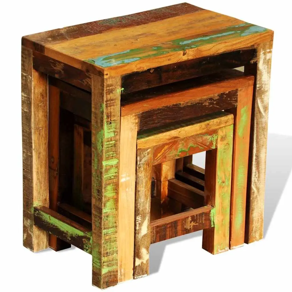 Nesting Table Set 3 Pieces End Table Living Room Coffee Table Stackable Brown