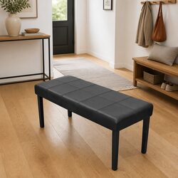 Black Artificial Leather Storage Bench Padded Seat Wood Frame Entryway Furniture