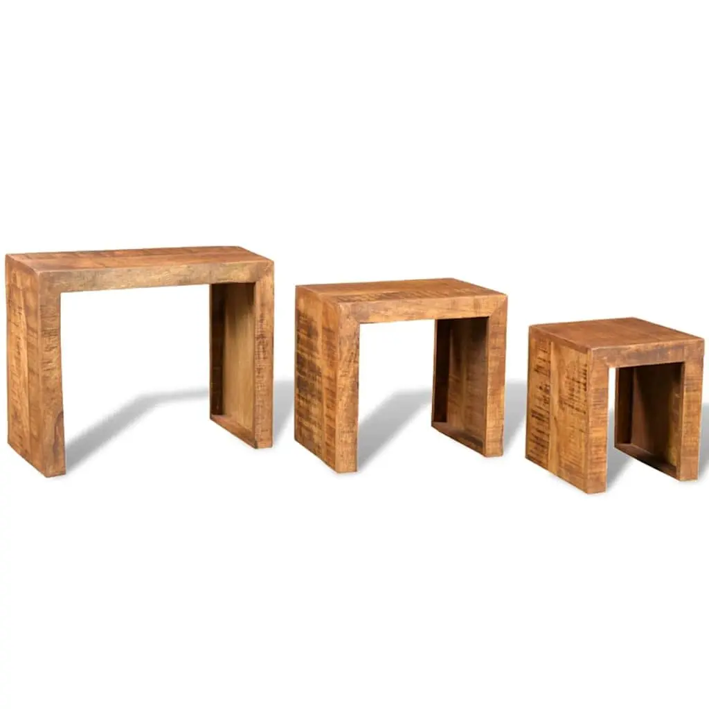 Brown Wooden Nesting Table Set with 3 Stackable Pieces