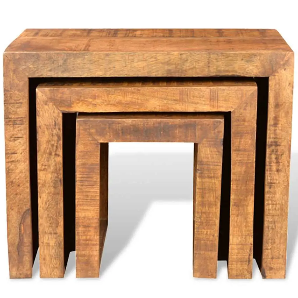 Brown Wooden Nesting Table Set with 3 Stackable Pieces