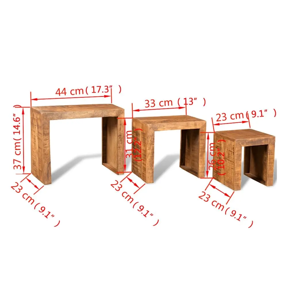 Brown Wooden Nesting Table Set with 3 Stackable Pieces