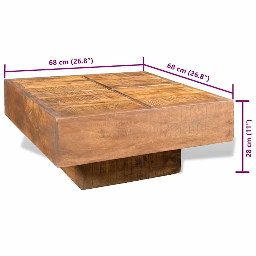 Antique-Style Square Coffee Table in Brown Mango Wood
